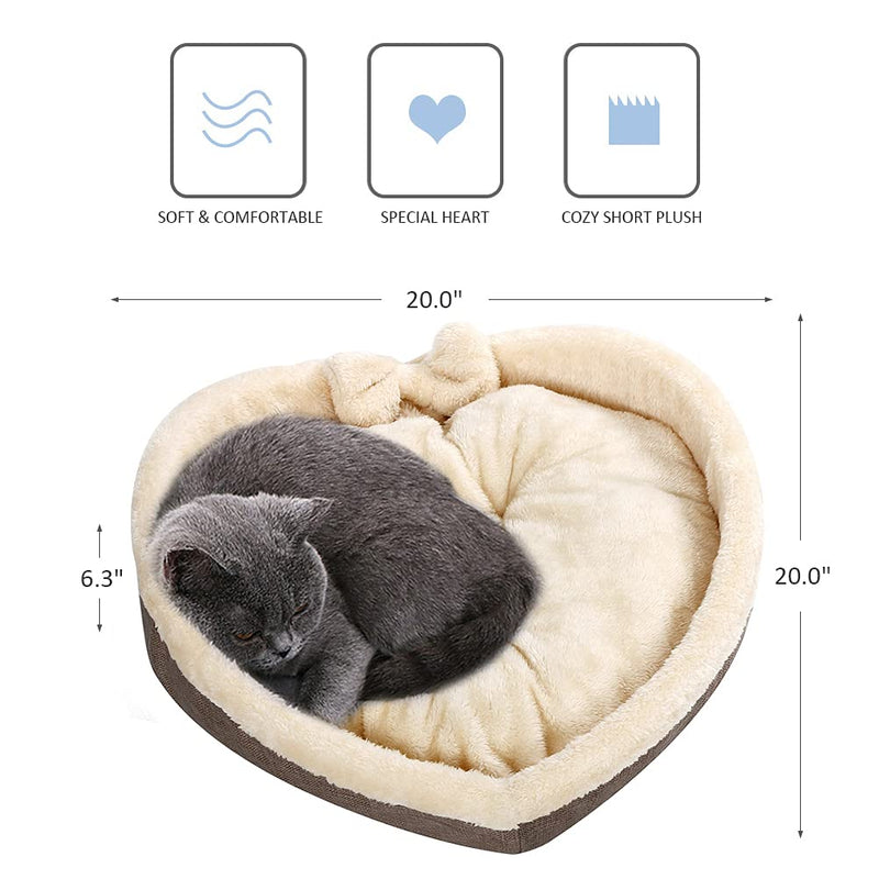 Cat Bed - Heart Pet Bed for Cats or Small Dogs, Ultra Soft Short Plush, Anti-Slip Bottom, Washable High Resilience PP Cotton, Comfortable Self Warming Autumn Winter Indoor Sleeping Cozy Kitty Teddy Brown - PawsPlanet Australia