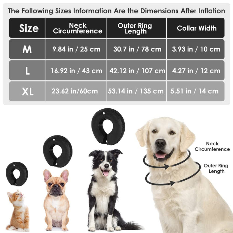 Nasjac Dog Cone Collar, Adjustable Inflatable Recovery Collars for Dogs Cats to Stop Licking Wounds, Durable Comfy Protective Donut Buster Blow Up Dog Surgical Treatment Collar with 1 Air Pump M Black - PawsPlanet Australia