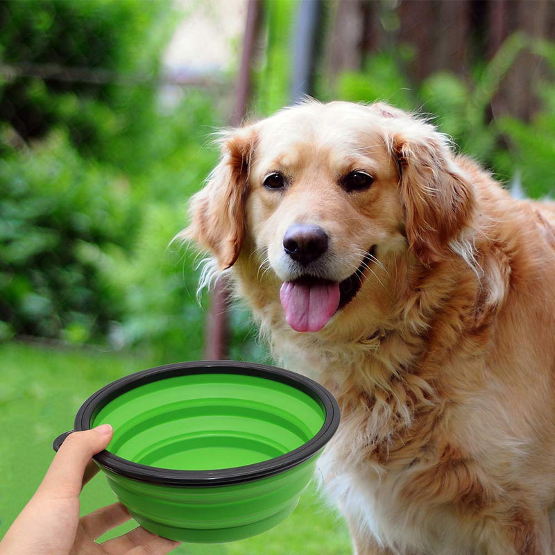 [Australia] - SLSON Collapsible Dog Bowl, 2 Pack Collapsable Dog Water Bowls for Cats Dogs, Portable Pet Feeding Watering Dish for Walking Parking Traveling with 2 Carabiners Large Large Blue+Green 