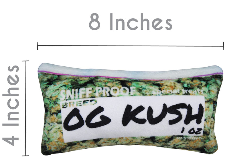 Bag-O-Weed OG Kush Ounce of Weed Parody Zip Bag - Plush Dog Toy with Squeaker- Funny Print Pet Chew Toy Gift for Small Medium and Large Dogs - PawsPlanet Australia