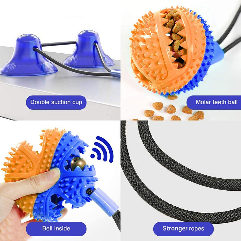 Suction Cup Tug of War Dog Toys for Aggressive Chewers Large Breed, Indestructible Rubber Dog Chew Ball Pull Toy with Rope for Teeth Cleaning, Food Dispensing Features, Molar Bite Toy for Pet Gift Blue - PawsPlanet Australia