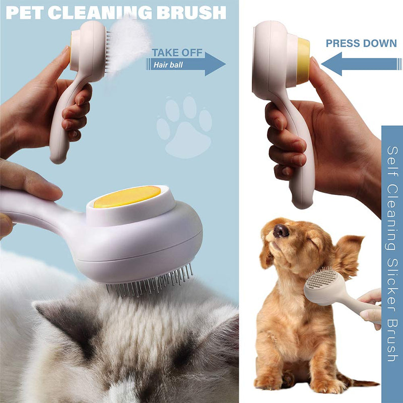 [Australia] - Self Cleaning Slicker Short Hair Dog Brush - Pets Grooming Brush for Dog and Cat - Professional Deshedding Brush for Small, Medium Dogs and Cats with Long Hair - Massages Particle Pet Grooming Comb 