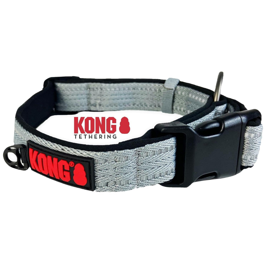 KONG nylon dog collar for large dogs I size LI size-adjustable dog collar in gray I padded collar for dogs with closure buckle I reflective dog collar nylon L (45 - 55cm) grey - PawsPlanet Australia