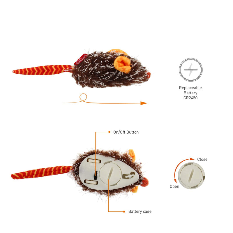 [Australia] - Gigwi Squeaking Cat Toy Mouse Electronic Moving Cat Toy, Automatic Mice Cat Toy with Furry Tail, Interactive Squeaky Mouse for Cats Indoor/Outdoor Exercise Orange Mouse 