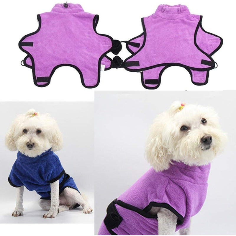 MEROURII Dog Bathrobe Towel with Adjustable Strap Microfibre Fast Drying Super Absorbent Pet Cat Towelling Robe Moisture Absorbing Bath Robe Quick Drying Pet Bath Towel (S,Purple) - PawsPlanet Australia