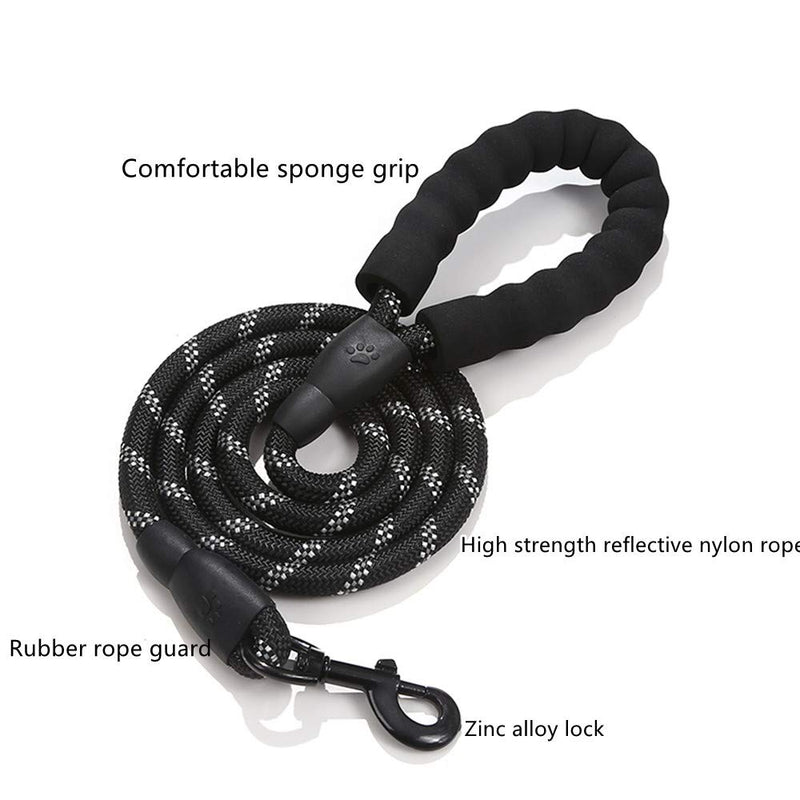 RAMBO 5 Ft Sturdy Dog Leash Comfortable Padded Handle and High Reflected Light for Medium to Large Dogs (Black) black - PawsPlanet Australia