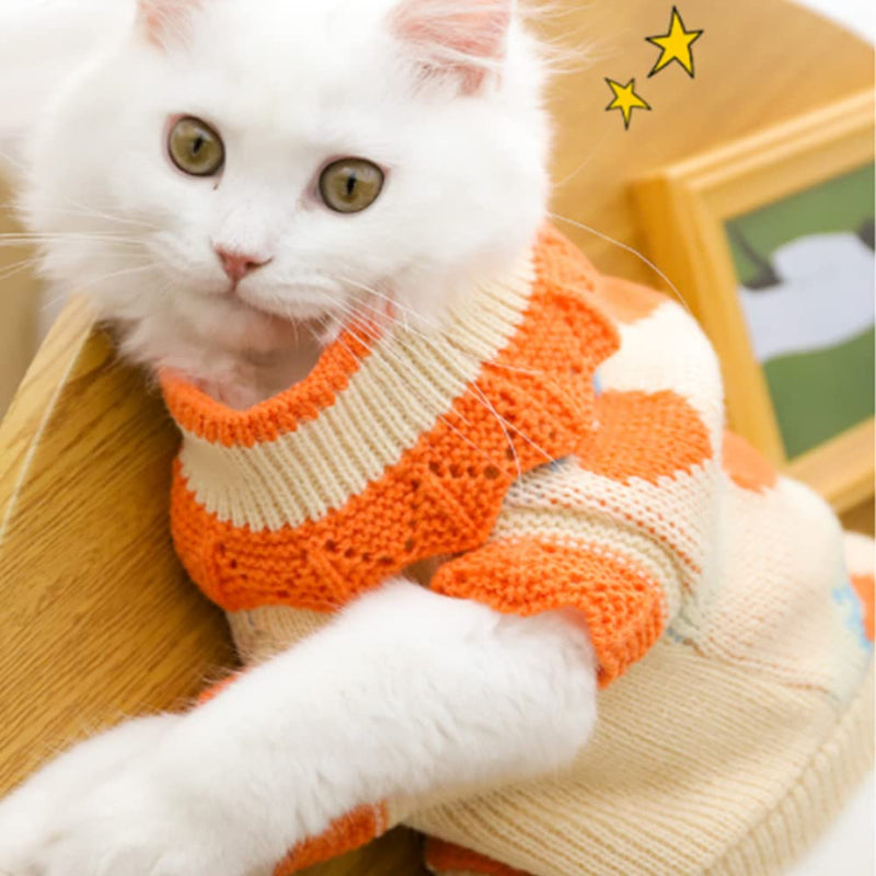 ANIAC Cat Sweater Puppy Warm Clothes Doggy Cozy Vest Shirt Autumn Winter Outfits Kitten Winter Knitwear Small Dogs Sweatshirt for Cold Season and Spring X-Small Orange - PawsPlanet Australia