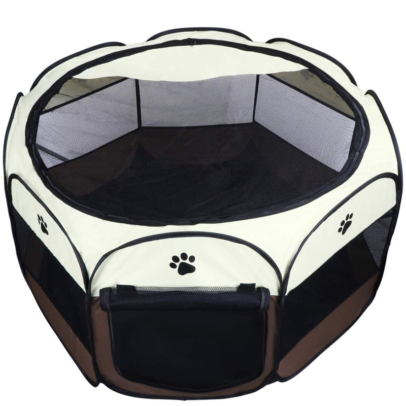 Coolty Foldable Puppy Playpen Animal Playpen for Small Animals such as Dogs, Cats, Rabbits, 73 * 73 * 43cm (Brown) Brown - PawsPlanet Australia