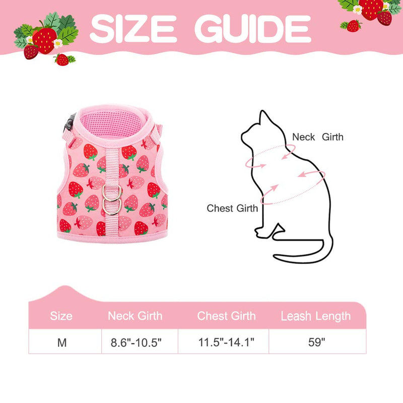 BINGPET Cat Harness and Leash Set - Escape Proof Cat Walking Harness with Cute Pink Strawberry Pattern, Soft Mesh Vest Harness, and Adjustable Pet Harness for Kitties Puppies Small Pets - PawsPlanet Australia