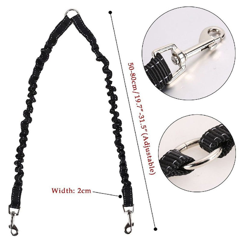 [Australia] - VEIREN Dual Sided Dog Walking Leash Coupler Tangle Free Bungee 360°Swivel Training Leash Elastic Comfortable Shock Absorbing Two Dog Leads Splitter Black 