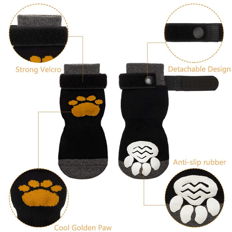 [Australia] - SCIROKKO 3 Pairs Anti-Slip Dog Socks with Golden Paw Pattern - Pet Adjustable Paw Protection for Puppy Indoor Traction Wear on Hardwood Floor Medium 