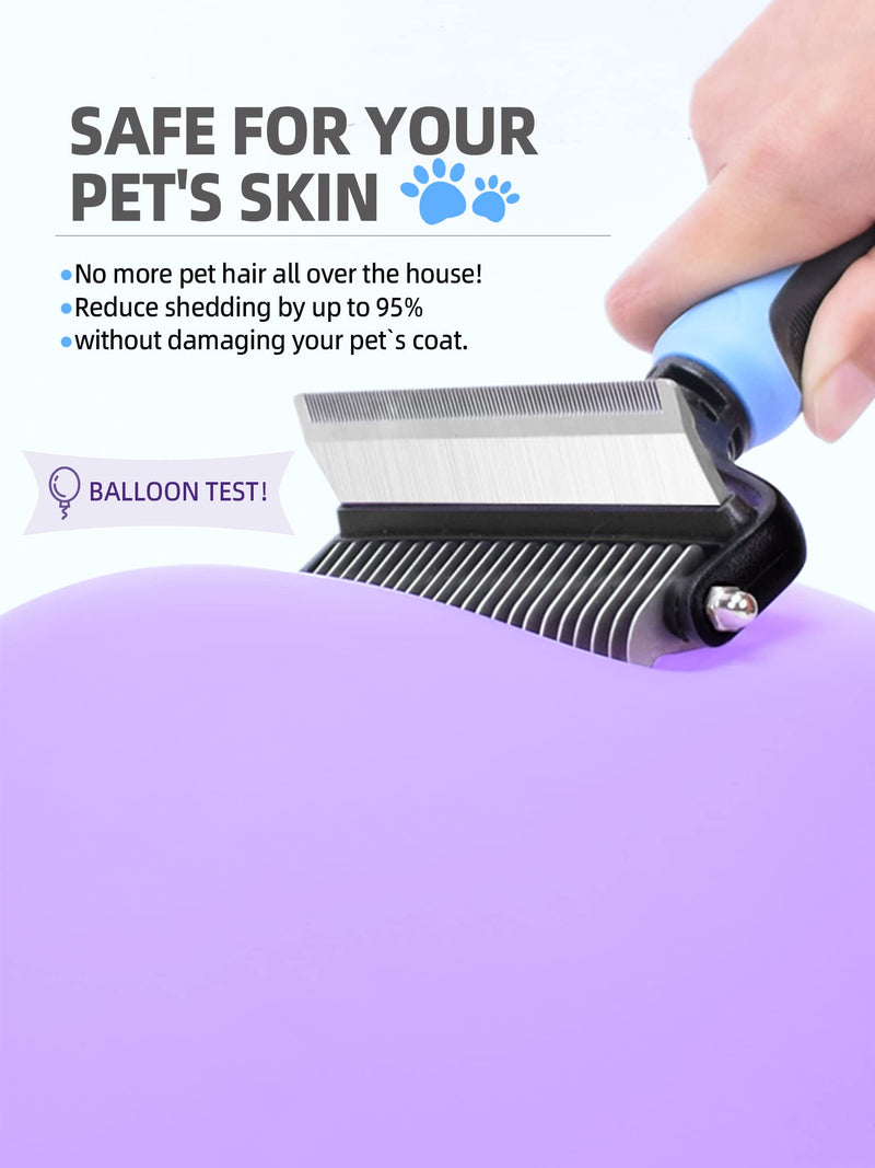 SUNNEKO Dog Cat Grooming Hair Brush, 2 In 1 Double Sided Dog Cat Shedding Brush for Short & Long Hair, Pet Safe Remover Dematting Comb with Rubber Handle for Cockapoo Labrador other dogs & cats, Blue L [Upgraded]-Blue-2in1 - PawsPlanet Australia