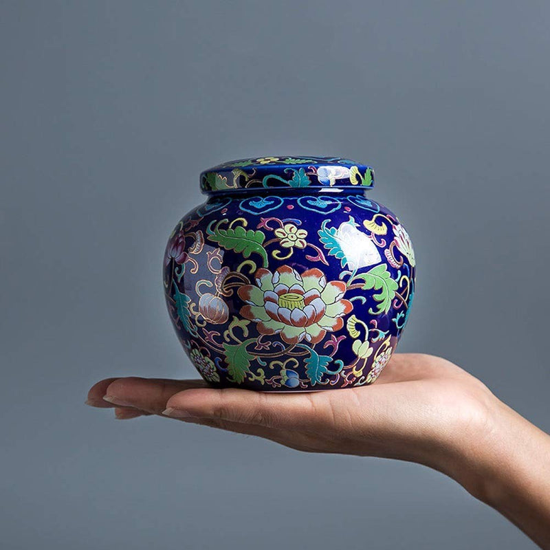 AMITD Luxury Funeral Urn for Adult&Pet Ashes，Human Medium and Small Memorial Urns，Handmade Ceramics Keepsake，Burial Urn at Home or Cemetery，Dog，Cat,Blue Blue - PawsPlanet Australia