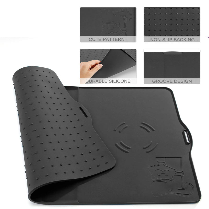 [Australia] - IMPAWFAN Silicone Pet Feeding Mat for Dogs and Cats, 23"x14" Waterproof Pet Food Mat Tray with Edges, Non Slip Dog Cat Bowl Mat for Food and Water, Pet Bowl Mat Dog Placemats for Floors Black 