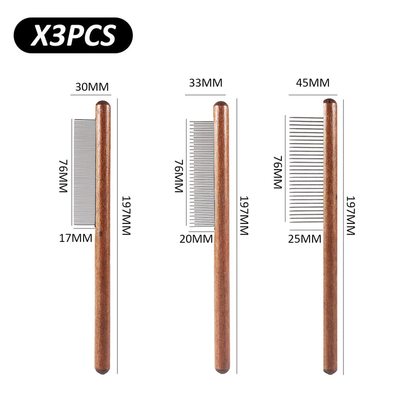 3pcs Pet Grooming Comb, Hair Removal Comb with Wooden Handle, Bathing Comb for Pets, Flea Comb for Dogs, Grooming Comb for Cats, Fine Tooth Comb for Pets for Hair Removal - PawsPlanet Australia