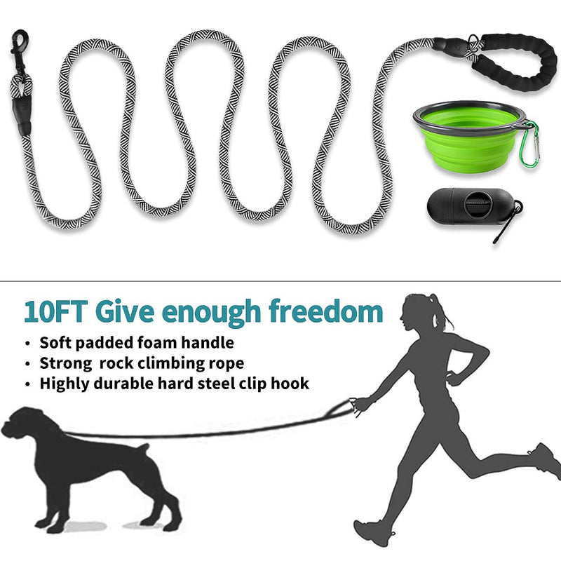 [Australia] - Paercute 10 FT Heavy Duty Dog Leash with Comfortable Padded Handle Reflective Dog leashes for Medium Large Dogs Black 