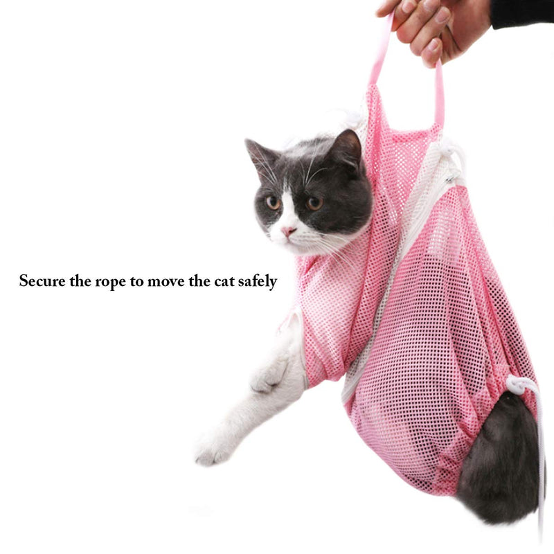 [Australia] - ZUKIBO Cat Shower Net Bag Adjustable Multifunctional Breathable Anti-Bite and Anti-Scratch Restraint Bag Cat Washing Shower Bag for Cat’s Bathing, Nail Trimming, Injection, Medicine Taking pink 