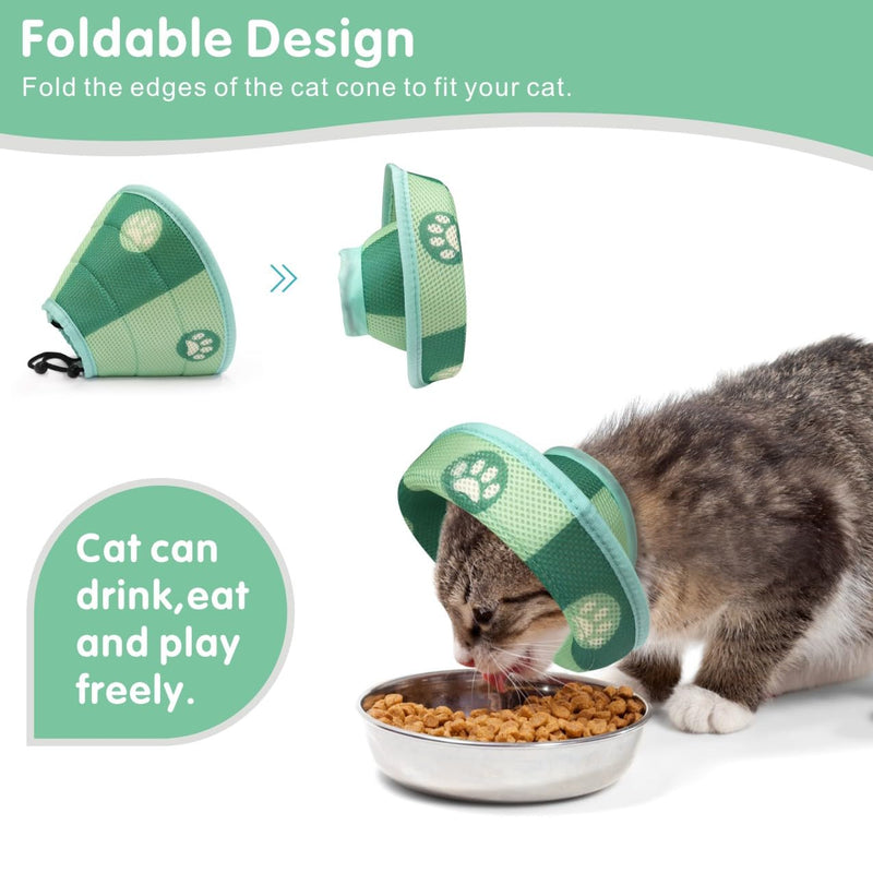 Dolahovy Cat Cone Collar, Soft Recovery Collar for Cats, Lightweight Elizabethan Collar, Adjustable Pet Protective Collar for Surgical Rehabilitation, Care, Wound Healing Green-M - PawsPlanet Australia