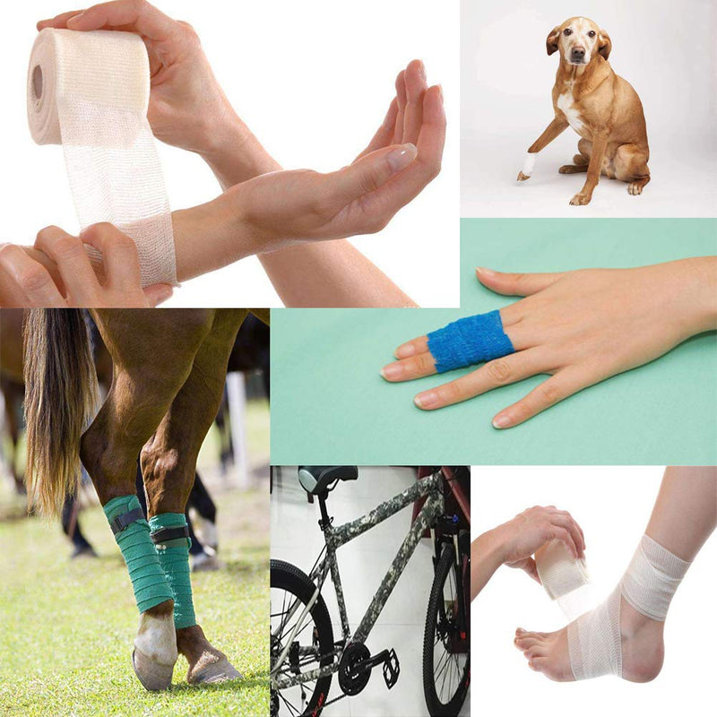 Leen4You Bandage Cohesive Non Woven Bandage Adhesive Bandage Medical Bandage, Sports Bandage, Dog Horse Pet Vet Animal Wound Cohesive Bandage Wrap Leg Support (W:5cm/2 inch,L:4.5m, Pattern Mix)-Pack o - PawsPlanet Australia