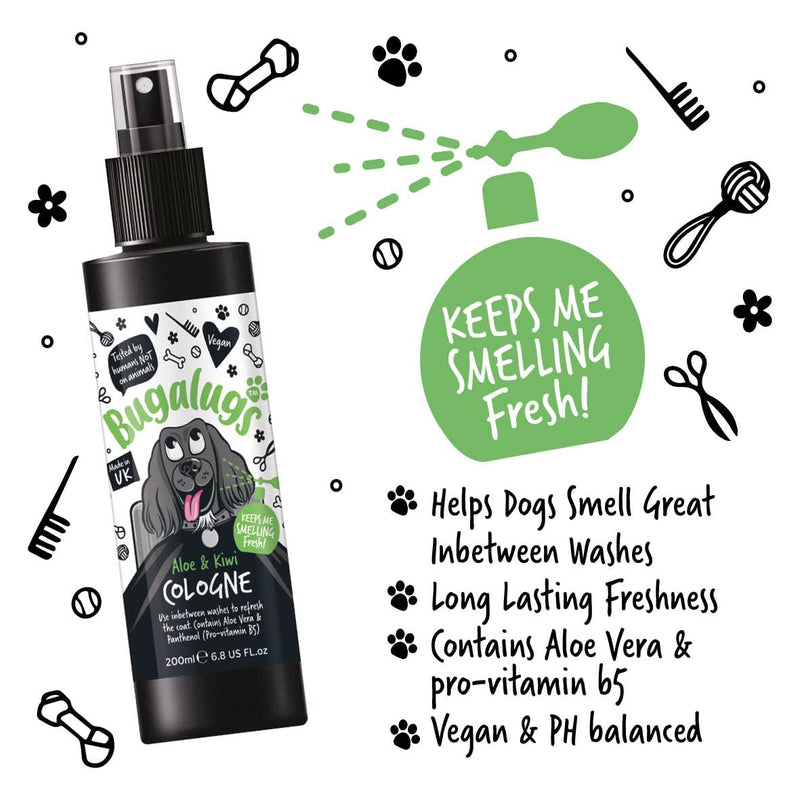BUGALUGS Dog Cologne perfume - dog deodorant deodoriser spray use with professional groom Dog Shampoo For Dogs, Cats & Pets (Aloe & Kiwi, 200ml) Aloe & Kiwi - PawsPlanet Australia