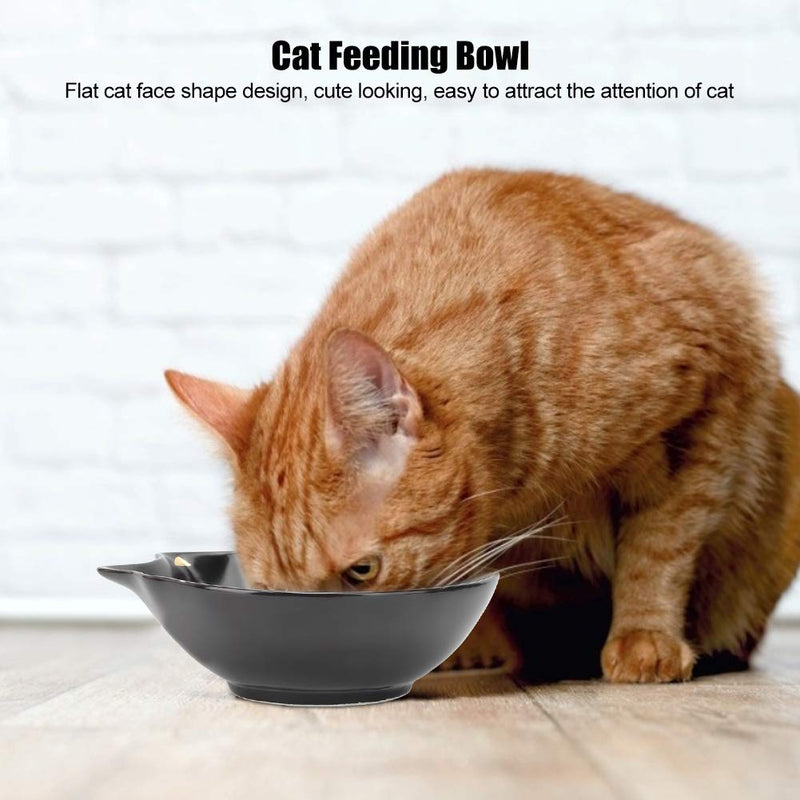 Yinuoday Cat Ceramic Bowls, Wide Shallow Cat Food Bowl Anti-slip Cat Water Feeding Bowl Multi-purpose Double for Cats Dogs Kitten Puppy (Black) - PawsPlanet Australia