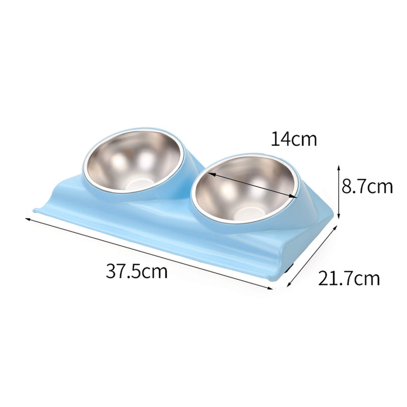 Suhaco Raised Cat Bowl Double Dog Food and Water Bowls 15 Degree Tilted Stainless Steel Pet Feeder with Stand (Blue) - PawsPlanet Australia