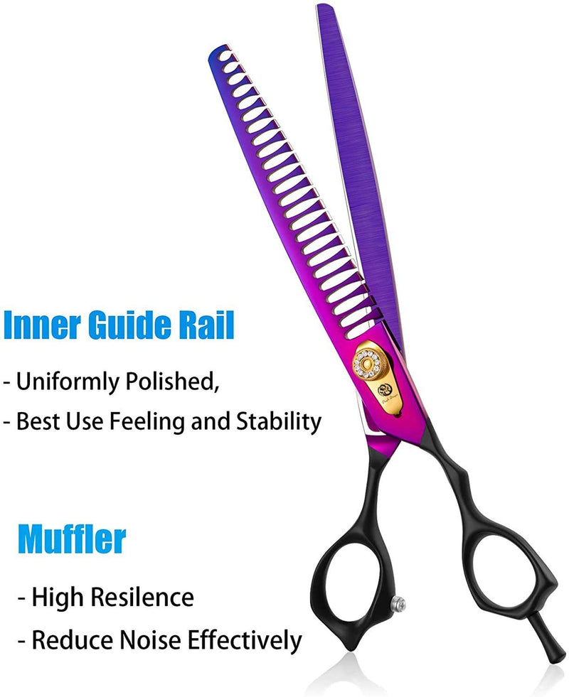 Purple Dragon Professional 7.0/8.0 inch Pet Grooming Hair Cutting Scissor and 6.75/8.0 inch Dog Chunker Shear - Japan 440C Stainless Steel for Pet Groomer or Family DIY Use 8 inch Chunker Scissor - PawsPlanet Australia