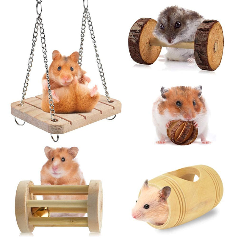 ERKOON 13 Pack Hamster Chew Toys Gerbil Rat Guinea Pig Chinchilla Small Animal Toys Boredom Breaker Accessories, Natural Wooden Dumbbells Exercise Bell Roller Teeth Care Molar Toy for Bird Rabbits - PawsPlanet Australia