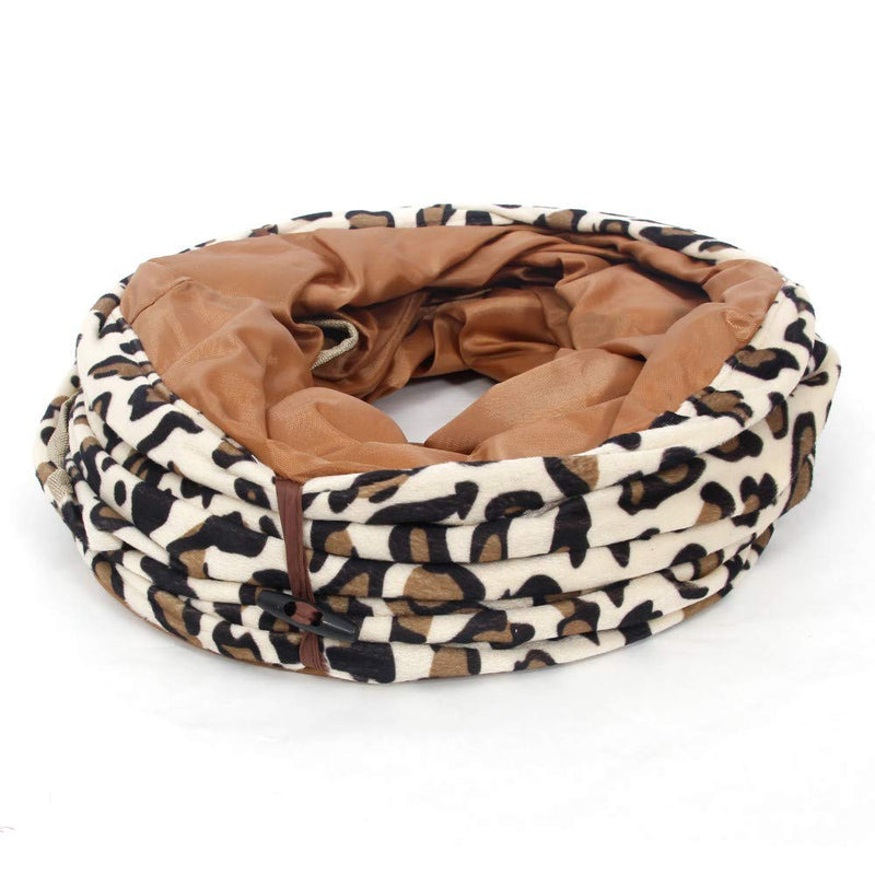 LeerKing Cat Play Tunnel Long Collapsible Pet Kitten Tunnel with Holes Leopard Print for Cats, Teddy Dog, Small Animal, 47×9.8 Inches S (9.8" × 47") - PawsPlanet Australia