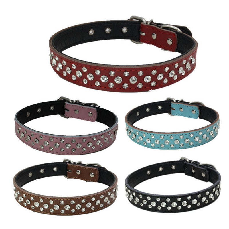 [Australia] - Dogs Kingdom 14.5"-20" Genuine Leather Padded Rhinestone Dog Collars Bling Dog Collar Pet Collar Small Medium Dog Customized Crystal Dog Collar L Black 
