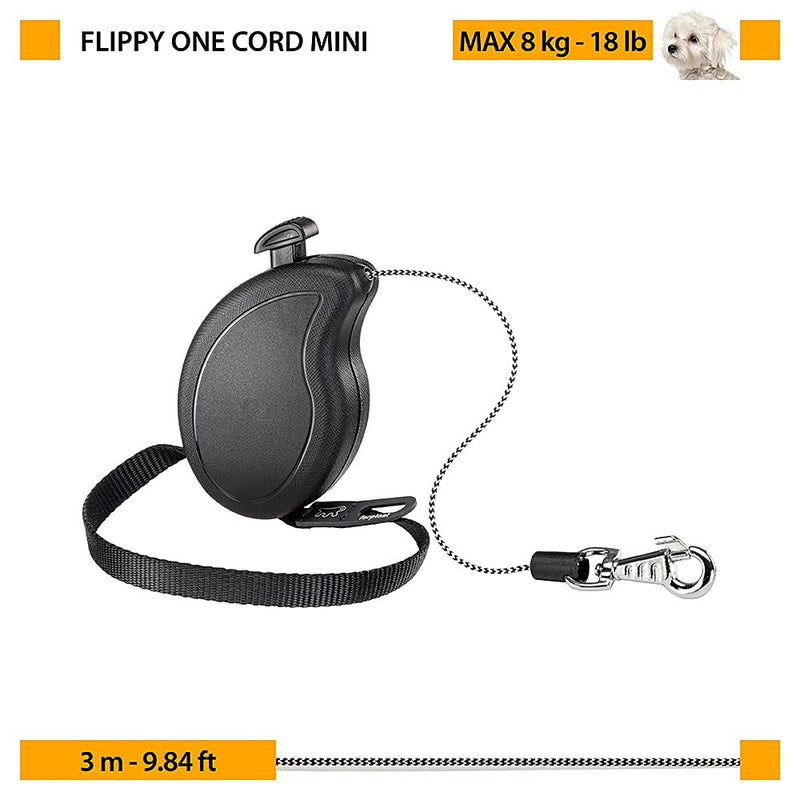 Ferplast dog leash roll-up leash dogs FLIPPY ONE MINI, cat leash extendable webbing, 3 m, max. 8 kg, black small - PawsPlanet Australia