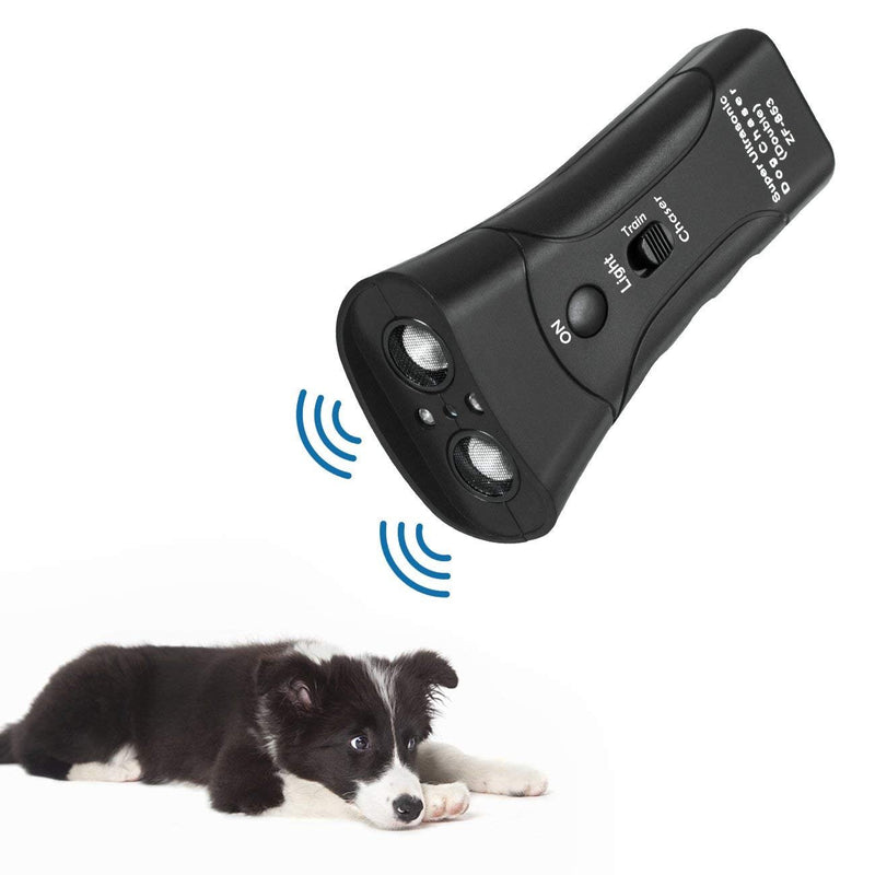 [Australia] - UVER Handheld Dog Repellent, Ultrasonic Infrared Dog Deterrent, Bark Stopper + Good Dog Training Repellent Handheld Portable Electronic Trainer with Bright LED Flashlight, Waterproof Dog (Black) 