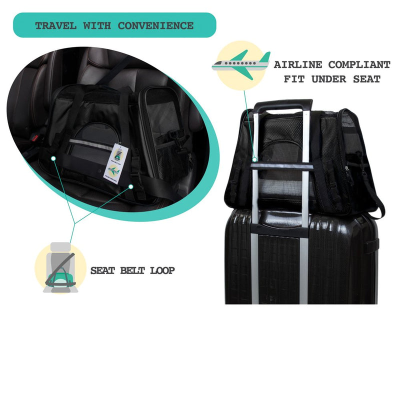 PetAmi Premium Airline Approved Soft-Sided Pet Travel Carrier | Ventilated, Comfortable Design with Safety Features | Ideal for Small to Medium Sized Cats, Dogs, and Pets Black - PawsPlanet Australia