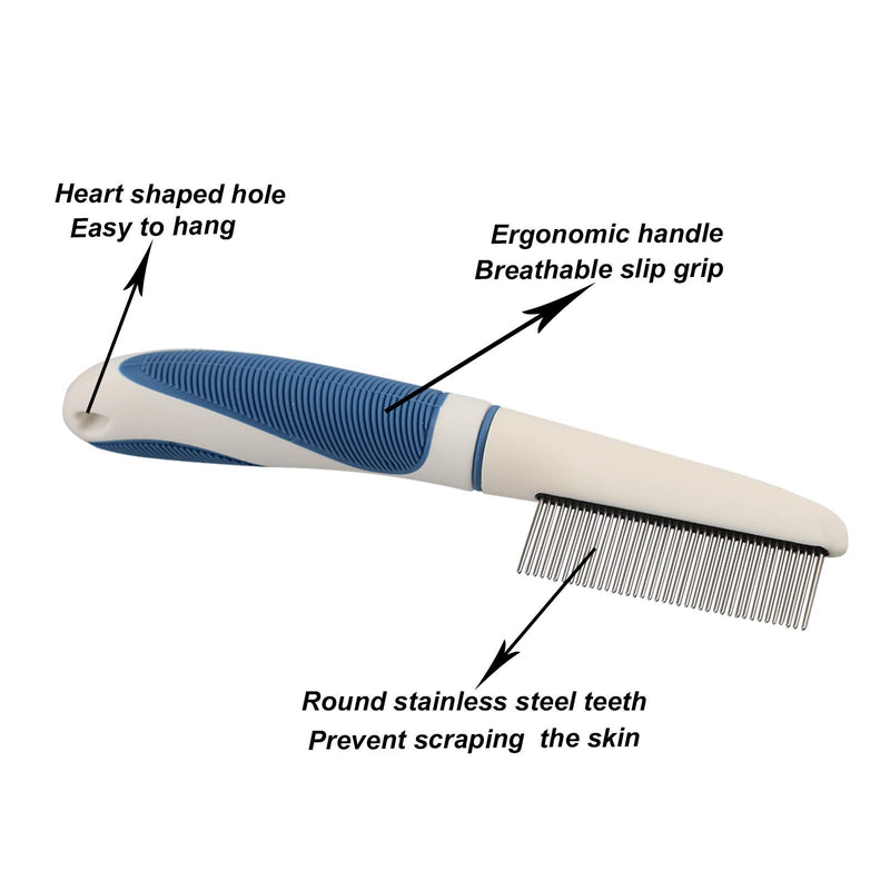 Stainless Steel Teeth Cat and Dog Pet Grooming Comb, Safe & Gentle Removes Loose Undercoat and Tangled Hair, Metal Comb for Long and Short Haired Cats and Dogs, Professional Grooming Tool - PawsPlanet Australia
