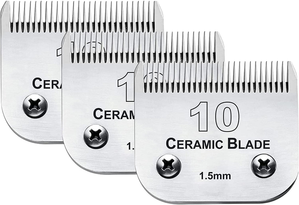 Dog Grooming Replacement Blades Compatible with Andis/Wahl/Oster, Removable Ceramic Blade and Stainless Steel Blade, 3pcs 3PC /10# 1.5mm - PawsPlanet Australia