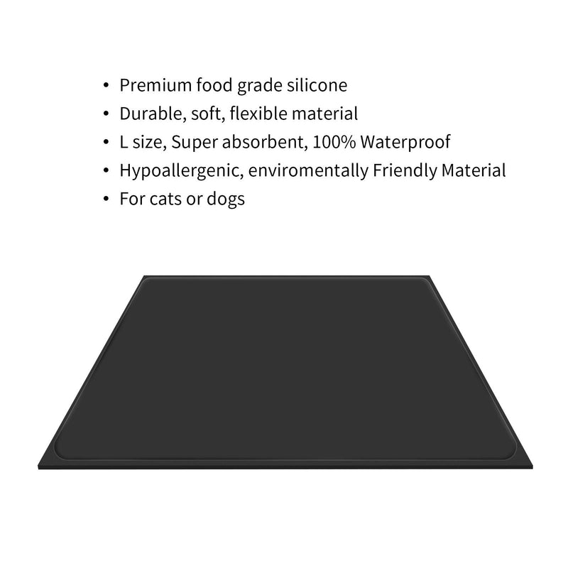 [Australia] - FUKUMARU Silicone Dog Mat for Food and Water, 18.1" x 13.4" Cat Feeding Mats for Floors Waterproof, Rubber Non Slip Dog Food Tray, Pet Bowls Placemat Black 