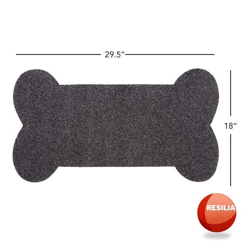 [Australia] - Resilia Bone Shaped Dog Food Bowl Placemat - Non-Slip, Machine Washable Pad, Protects Floors from Water Spills & Stains, Pet Accessories & Supplies, 29.5 Inches X 18 Inches, Gray 