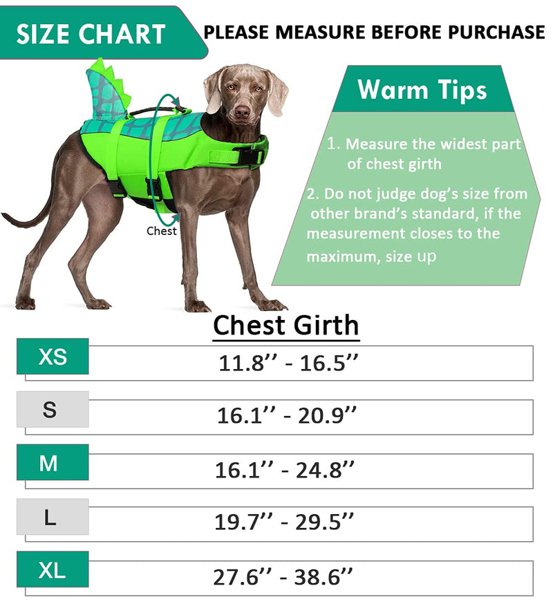 Durable Dog Life Jacket, Adjustable Ripstop Pet Safety Vest, Dog Lifesaver with Rescue Handle for Small Medium or Larger Dog, Eliminate Anxiety/Tension, Enhanced Buoyancy, Swimming, Green Dinosaur S Green Dinosaurs - PawsPlanet Australia