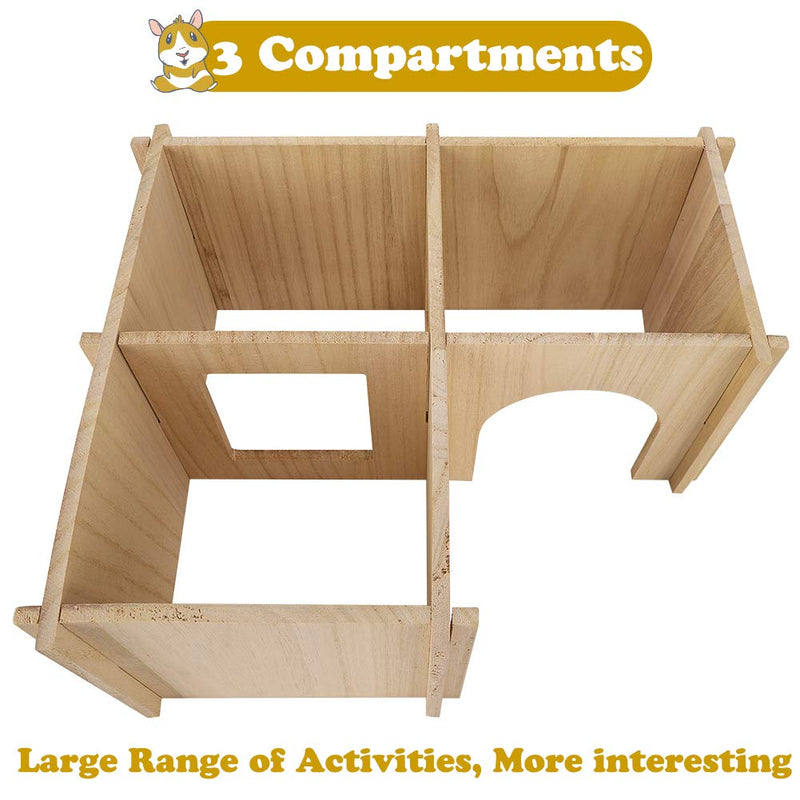 PAWCHIE Multi-Rooms Wooden Hut Natural Habitat Cage for Small Animals, Large Size Wood Hideout, Detachable House for Guinea Pigs, Hamsters, Chinchillas - PawsPlanet Australia