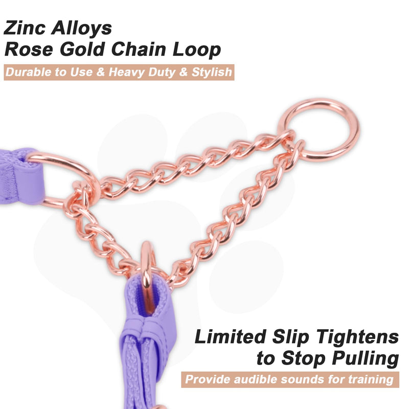 Soft Leather Martingale Collar for Dogs, Rose Gold Chain Limited Slip Collars with Quick Release Buckle, Stylish Adjustable Nylon No Pull Training Collar for Small Medium Large Dogs Purple Medium Medium (Neck 14"-17", Width 4/5") - PawsPlanet Australia