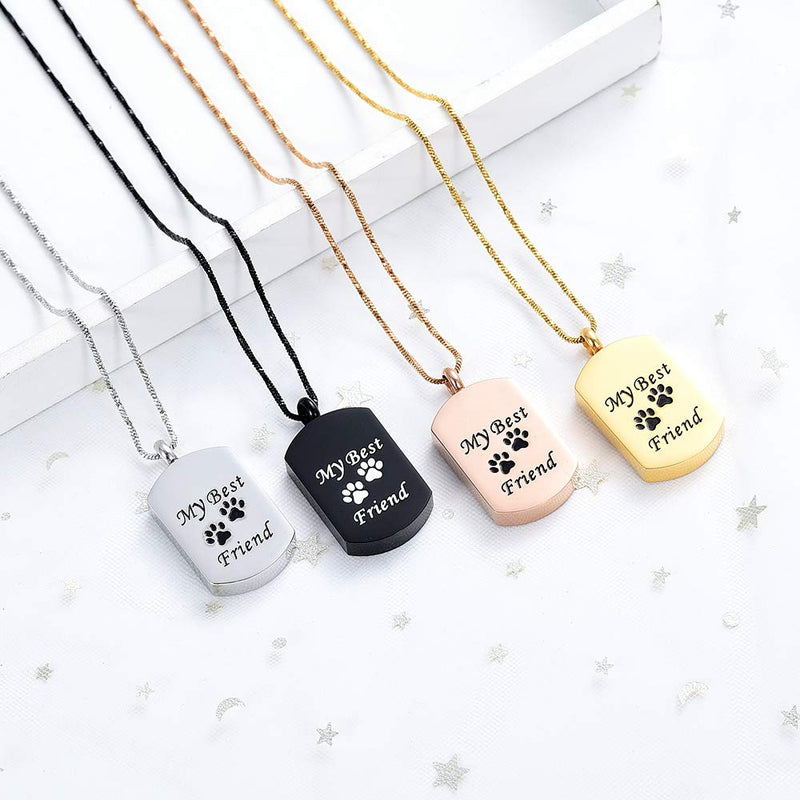 [Australia] - Yinplsmemory Paw Print Cremation Jewelry Urn Necklace for Ashes for Dog/Cat Stainless Steel Dog Tag Ashes Keepsake Memorial Custom Photo Necklace Urn for Ashes Black 