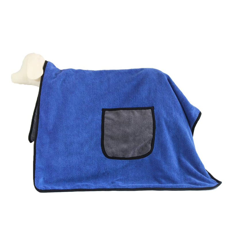 [Australia] - Delifur Dog Bathrobe Microfiber Absorbing Water Bath Towel Dog Drying Towel Robe with Pocket for Large Dogs Blue 