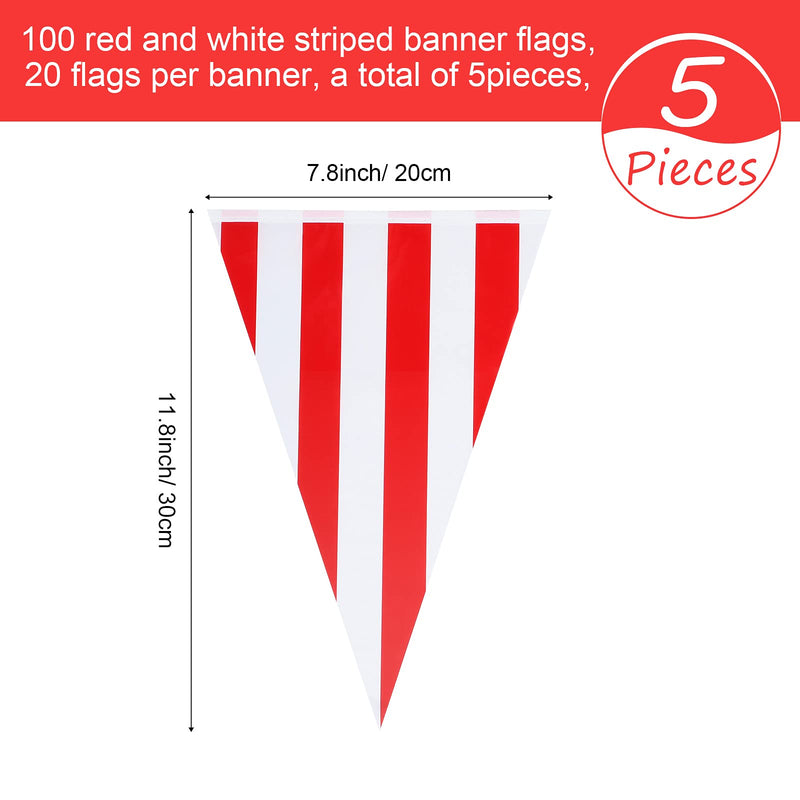 5 Sets 160 ft 100 Pieces Carnival Circus Bunting Banner Red and White Striped Pennant Banner Triangle Bunting Flag for Carnival Circus Birthday Party Decorations Supplies (5 Pieces) - PawsPlanet Australia