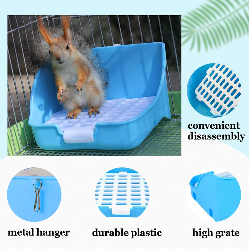 [Australia] - Rabbit Litter Box Potty Training Corner Pan with Grate for Adult Guinea Pigs Ferrets Rats blue 