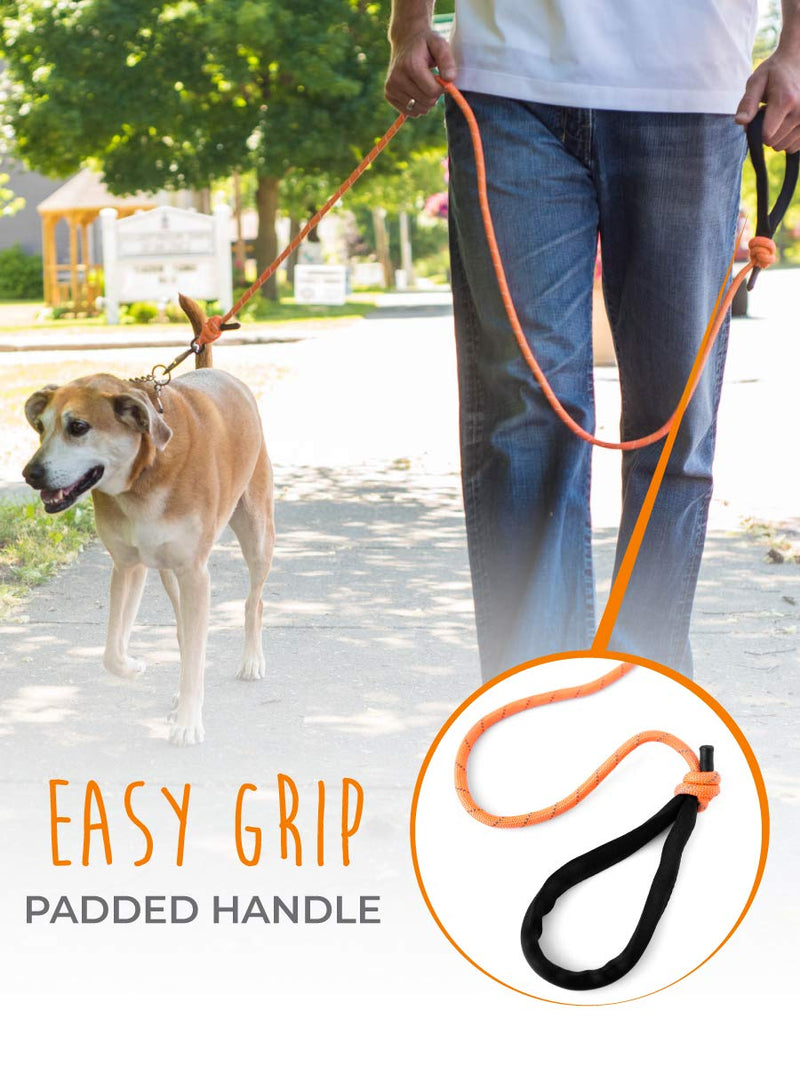 [Australia] - Mighty Paw Rope Dog Leash, Premium Climbers Rope, 6 Foot Long with Reflective Stitching, Climbers Carabiner Clip 6 Feet Orange 