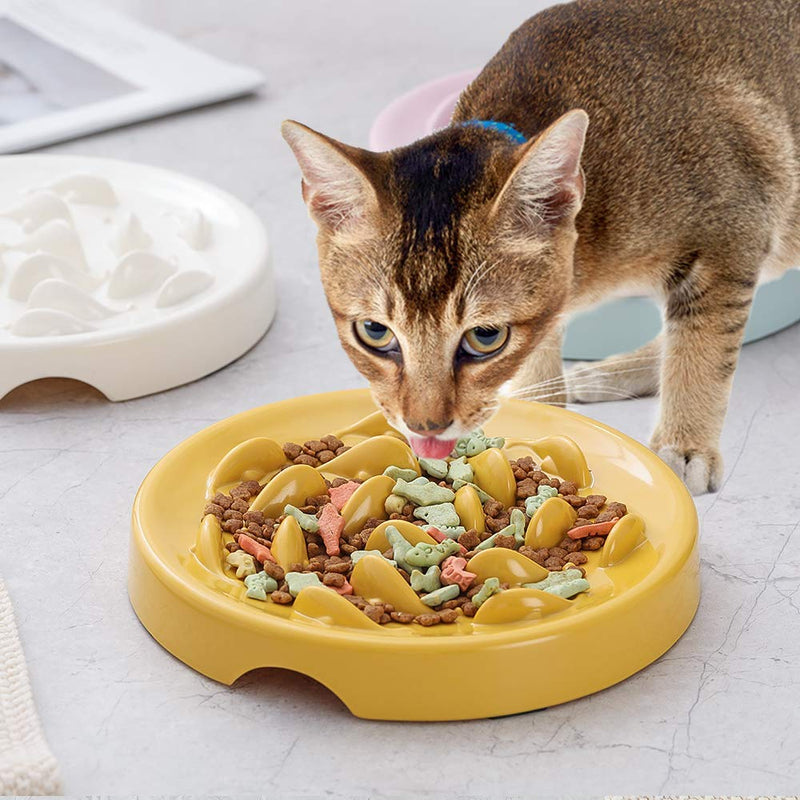 Slow Feeder Cat Bowl,Melamine Fun Interactive Feeder Bloat Stop Puzzle Cat Bowl Preventing Feeder Anti Gulping Healthy Eating Diet Pet Dog Slow Feeding Bowls Against Bloat, Indigestion and Obesity Yellow - PawsPlanet Australia