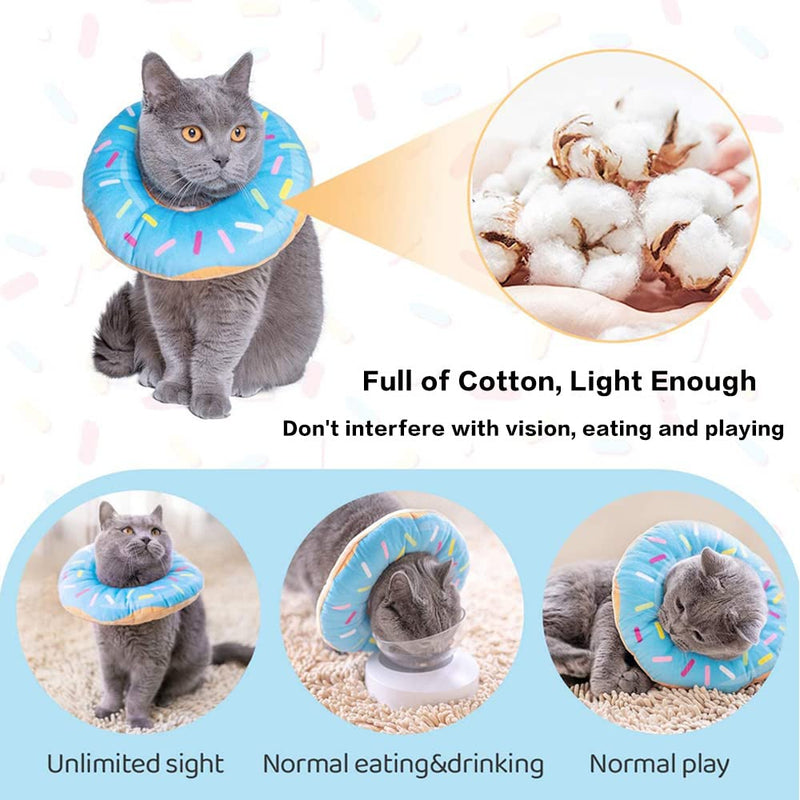 Pet Protective Collar,Adjustable Donut Cat Recovery Collars Cute Soft Cone,Pets Neck Elizabethan Collar Anti-Bite Lick Surgery Wound Healing for Cats Dogs(M) (blue) blue - PawsPlanet Australia
