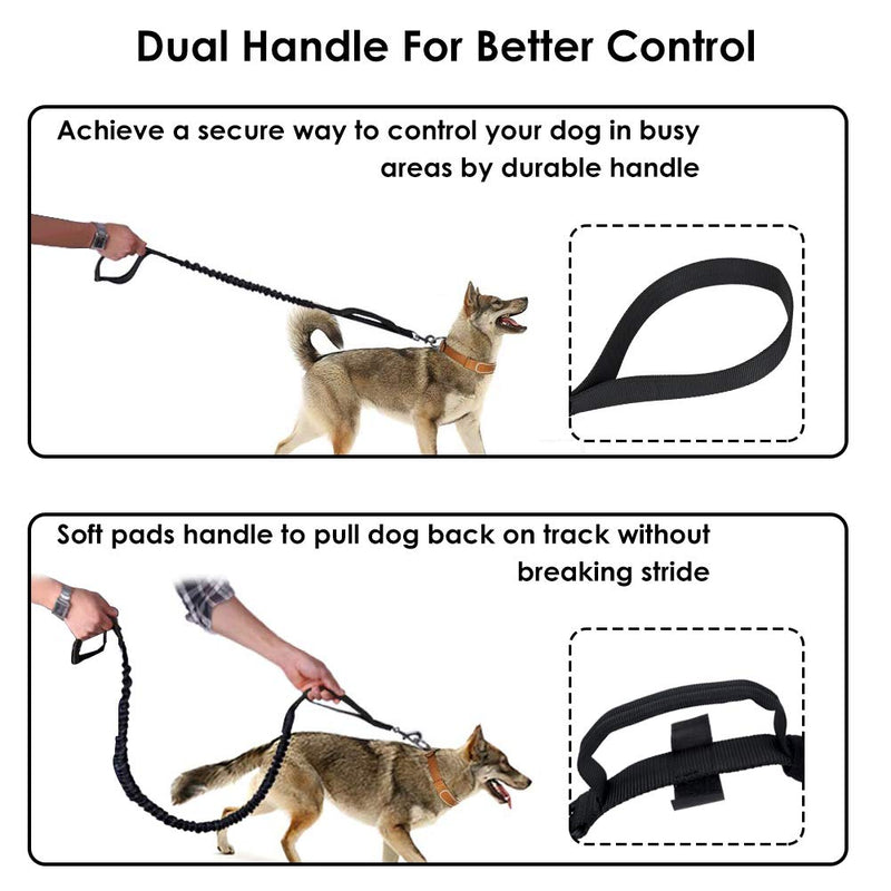 [Australia] - Lukovee Tactical Dog Collar and Leash Set, Adjustable Military Training Nylon Collar and Hands Free Heavy Duty Bungee Lead with Soft Cover Control Handles Quick Release Buckle for Dogs Daily Walks New Black 