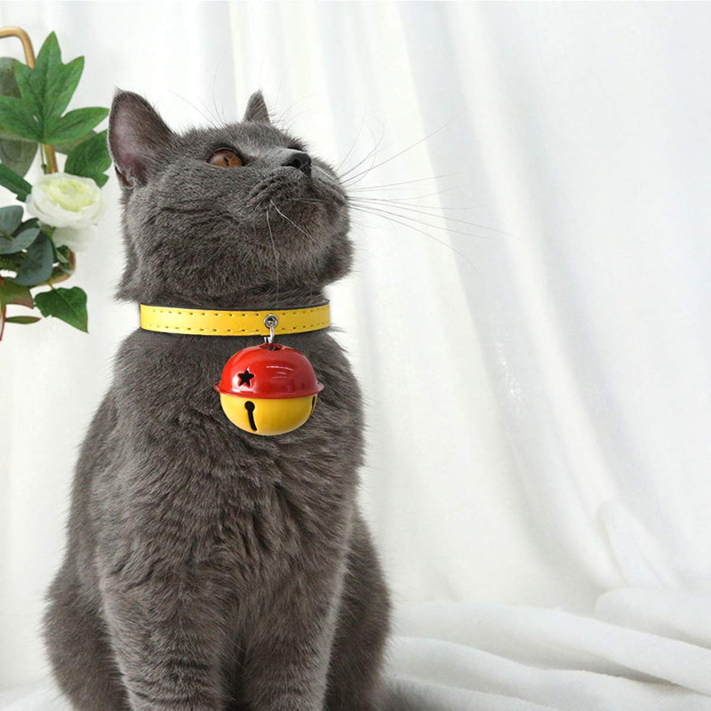 Pet Collar with Bell, 5 Pieces Adjustable Dog Puppy Collars Safety Cat Collars Durable Leather Cat Collars with Large Lovely Bell and Metal Buckle for Kitty Cat Puppy Dog, Adjustable Size of 21-27cm - PawsPlanet Australia