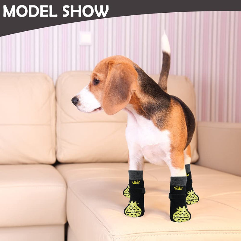 KOOLTAIL 2 Pairs Double Side Anti-Slip Dog Socks with Adjustable Straps - Fruit Pattern Soft Knit Dog Socks with Grip Dog Paw Protector Traction Control on Hardwood Floor Dog Boots Small Black - PawsPlanet Australia